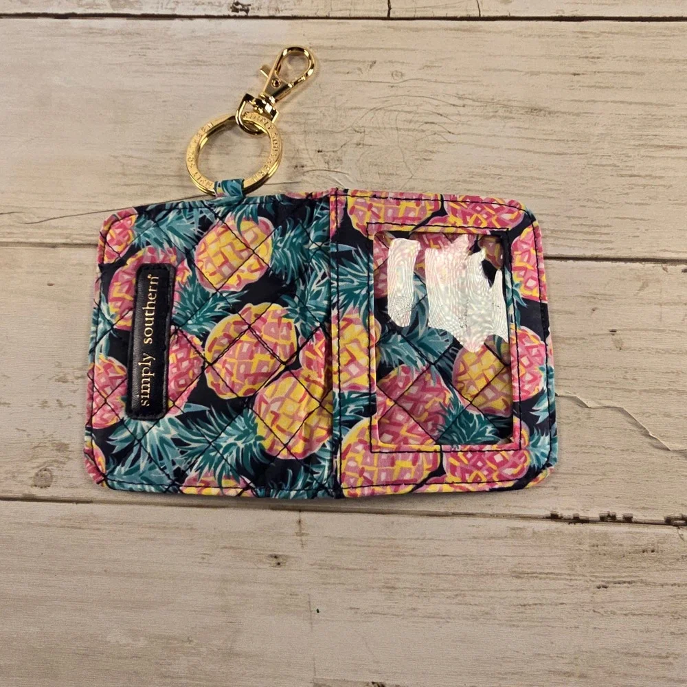 Simply Southern Pineapple Quilted ID Case Wallet Keychain Navy Pink‎ Yellow